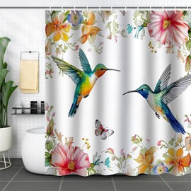 ZCHOMI Hummingbird Floral Shower Curtain Spring Bird Flower Butterfly Shower Curtains for Bathroom Waterproof Polyester Fabric Bathroom Curtain 72 x 72 Inch with 12 Plastic Hooks