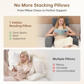 Vekkia 19'' Reading Pillow for Adults with XL Side Pockets