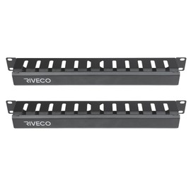 RIVECO 2PCS 1U 12 Slot Rack Manager, Server Rack Cable Management, Cord Wire Organizer with Cover for Network Rack Cabinet Horizontal Mount, 19-inches Cable Raceway