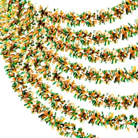 XunYee 39.4 ft St Patrick's Day Tinsel Garland Metallic Twisted Garland White Green Orange St Patrick's Day Shiny Hanging Decorations for Party Supplies