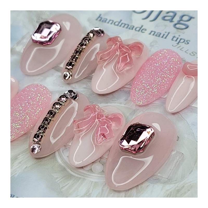 Pink Princess Handmade Nail Tips - Square L / 핑크공주