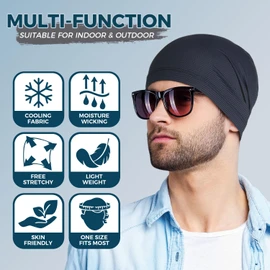 WTACTFUL Running Cap, Fashion Skull Caps for Men Women, Headscarf Soft Skull Cap Thin Hat Slouchy Beanie for Hiking Riding Bicycle Cycling Sport Summer 2 Pieces Black Navy Blue