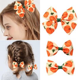 Thanksgiving Hair Clips for Girls Fall Hair Bows Pumpkin Maple Leaves Design Hair Bows Plaid Patterns Hair Clips Hair Barrettes for Hair Styling 3Pcs (Fall A)