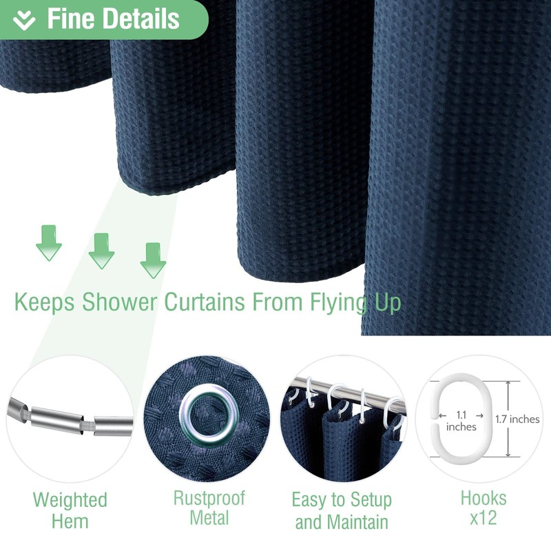 Dynamene Extra Long Shower Curtain,84 Inch Long Waffle Weave Weighted