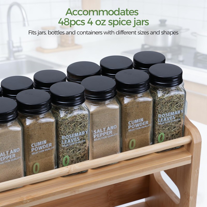 Bambition Bamboo Spice Rack Organizer, 3 Tier Spice Jars Storage