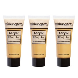 KINGART PRO Artist Quality NAPLES YELLOW Acrylic Paint, 22ml (0.74oz) Tubes, 3 Pack - Set (66ml Total), Naples Yellow