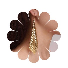 Cimenexe Bohemian Metal Mesh Dangle Earrings Punk Gold Mesh Grid Tassel Drop Earrings Long Sequins Tassel Hook Earrings Lightweight Metal Mesh Earrings Jewelry for Women and Girls Gifts