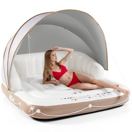 Giantex Canopy Island, Pool Float w/SPF50+ Retractable Detachable Sunshade, Adult w/2 Cup Holders High Backrest Armrest, 71" x Island Inflatable Lounge, Load 440LBS