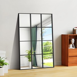 YIROMAN Window Pane Mirror, 30x48 Inch Black Rectangular Mirrors for Wall Mounted Decor, Large Window Metal Framed Mirror for Bedroom Living Room Fireplace Entryway, Hanging or Leaning Against Wall