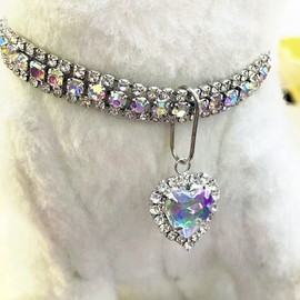 Rhinestone Pet Collar, Sparkling 3 Rows Crystal Diamond Dog Collars, Adjustable Rhinestones Wedding Collar, Puppy Girl Bling Necklace Pendant Jewelry for Small Medium Large Pets, Cats, Dogs(B-White,M)