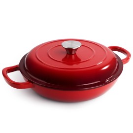 3 Quart Enameled Cast Iron Dutch Oven Ceramic Exterior Non-Stick Stainless Steel Bottom Dishwasher Safe Gas Induction Ready Heatcolor: KI02059RE27, capacity: 3QT, Diameter: 10.6IN