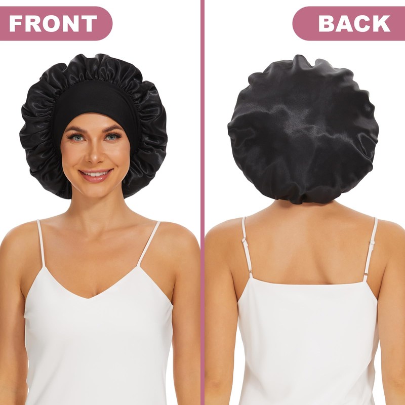 2Pcs Satin Bonnet Silk Bonnet, Hair Bonnet for Sleeping, Elastic