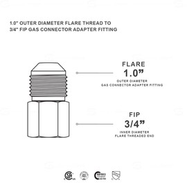 Flextron FTGF-01F34 1" Outer Diameter Flare Thread to 3/4" FIP Gas Connector Adapter Fitting