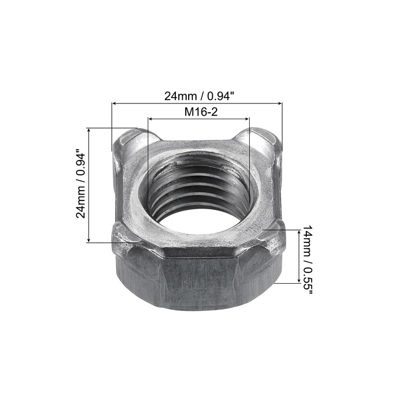 sourcing map Weld Nuts, M16 Square UNC Carbon Steel Machine