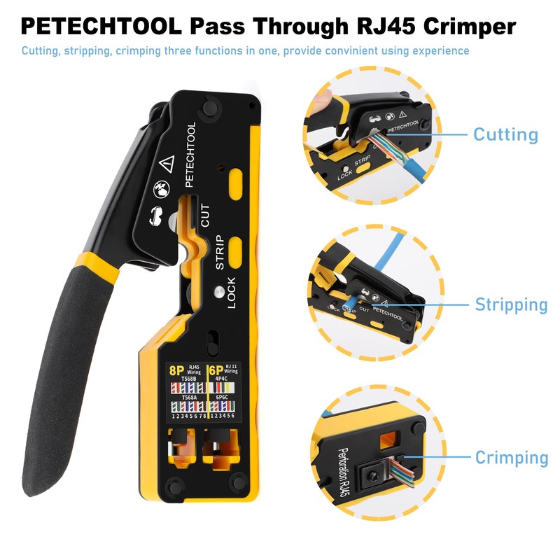 PETECHTOOL RJ45 Crimp Tool Cat5 Cat5e Cat6 Crimping Tool Ethernet