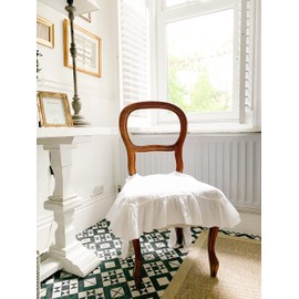 Linen Dining Chair Seat Cover with Ruffles – 100% French Flax, Washable, Farmhouse Style – Fits Seat Size 18”x16”