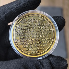 Archangel Raphael Healing Coin with Prayer – Spiritual Protection Token, Motivational Challenge Coin for Peace and Guidance
