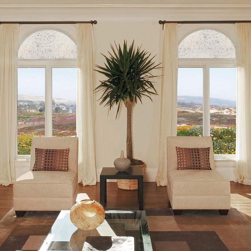 PROTINT WINDOWS Precut Elegant Flower Arched Window Film Shade, Self