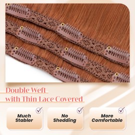 Elailite Clip in Hair Extensions Real Human Hair 3PCS Lace Weft Remy Hairpieces for Women 14 Inch 66g Dark Auburn