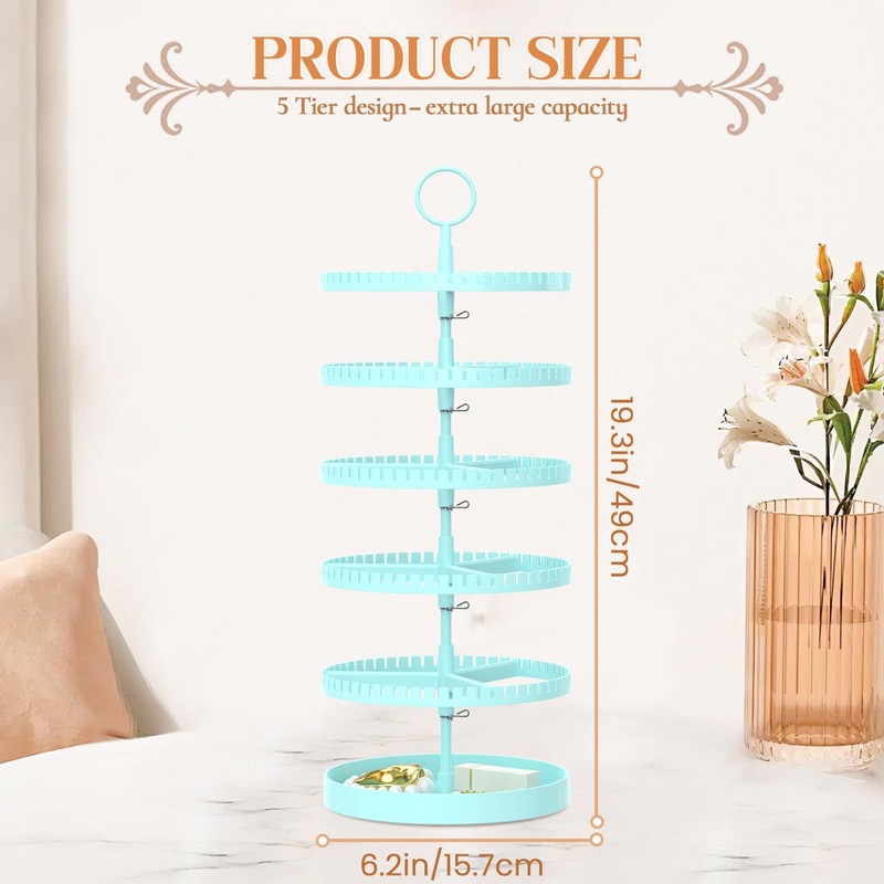 iDavosic.ly 5 Tier Rotating Earring Holder Organizer with Metal Tray,