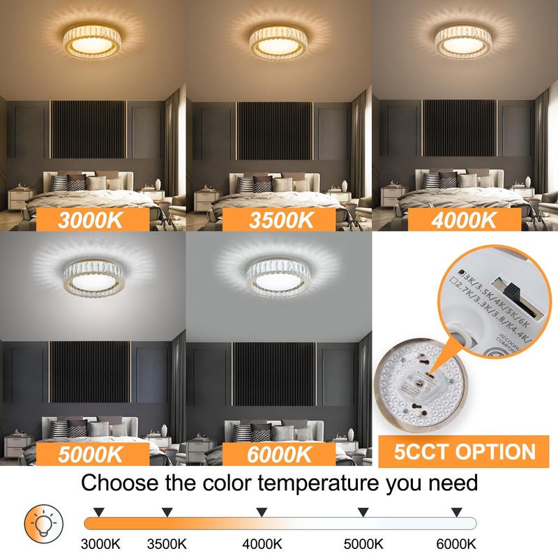 Suenigle Modern K9 Crystal Dimmable LED Flush Mount Ceiling Light,15