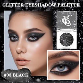 Prreal Black Eyeshadow Palette, Single Glitter Eyeshadow Palette, Highly Pigmented Eyeshadow Pearl, Shimmering Eye Shadow Palette, Waterproof Eyeshadow Powder Highlighter Eye Makeup