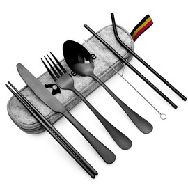 Bluelander Juego de Cubiertos Portátiles, Acero Inoxidable, 8 Piezas en 1, Incluye Estuche, Cubiertos Portátiles con Estuche de Viaje, Perfectos para 