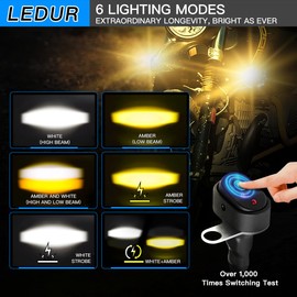 LEDUR Motorcycle Auxiliary Lights Kit White Amber Strobe LED Driving Fog Lights 6 Modes Spot Lights with Switch Wiring Harness Clamp Brackets for ADV/Adventure Touring Sport E-bike ATV UTV Trike