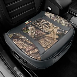 Mossy Oak Car Seat Cover, Luxury Faux Leather Front Bottom Seat Cushion Cover, Universal Anti-Slip with Wrap-Around Design and Storage Bags, Suitable for Most Vehicles - Gray Color