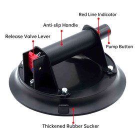 AUTOAlkins 8" Heavy Duty Suction Cup to Lift Large Glass, Tile, Marble, Industrial Vacuum Suction Lifter with Handle for Glass Lifting & Replacement, 480 lbs Load Capacity, Carrying Case (1 Pack)