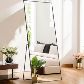 Mirror Full Length, 64"x21" Rectangle Full Body Mirror with Stand Aluminum Alloy Frame & Shatter-Proof Glass, Free Standing Leaning Floor Mirror Hanging Wall Mounted for Bedroom Cloakroom