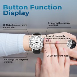 Awaiymi Reloj hablando inglés con voz clara y fuerte, acento americano habla tiempo y tiempo de alarma para madre, padre, mayores, personas ciegas (negro), Negro -, HABLAR