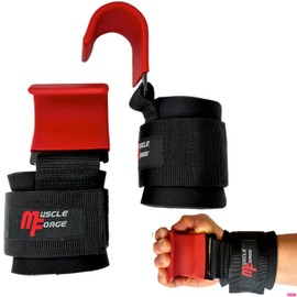 MuscleForge Lifting Straps with Hooks for Strength Training, Powerlifting, Weightlifting, 8mm Thick Non-Slip Gym Hook Grips for Bodybuilding, Pull-Up Bar, Neoprene Padding, Pack of 2