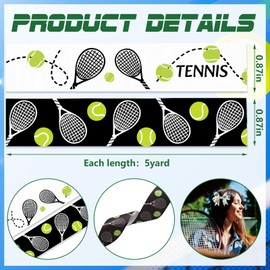 Hying 2 PCS Tennis Balls Ribbons for Crafting, 7/8" Width Black Green Grosgrain Ribbons Sports Balls Ribbon Tennis Craft Ribbons for Gift Wrapping DIY Sports Birthday Decorations-10 Yards