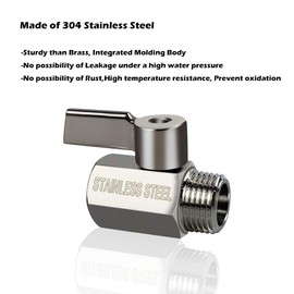 Showerhead Shut Off Valve with Stainless Handle, 304 Stainless Steel Mini Ball Valve(1/2" Female X Male) NPT Thread, Water Flow Control Valve Regulator Chrome, Shower Head Flow Control Valve