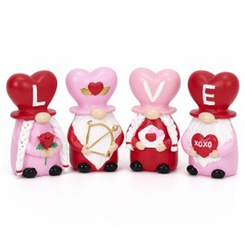 Valery Madelyn Valentines Day Decorations, 4 Pcs Medium Love Gnomes Tiered Tray Decor, Pink Christmas Ornaments Table Decor XOXO Valentines Resin Gnome Sweet Valentines Day Gifts for Him Her Wedding