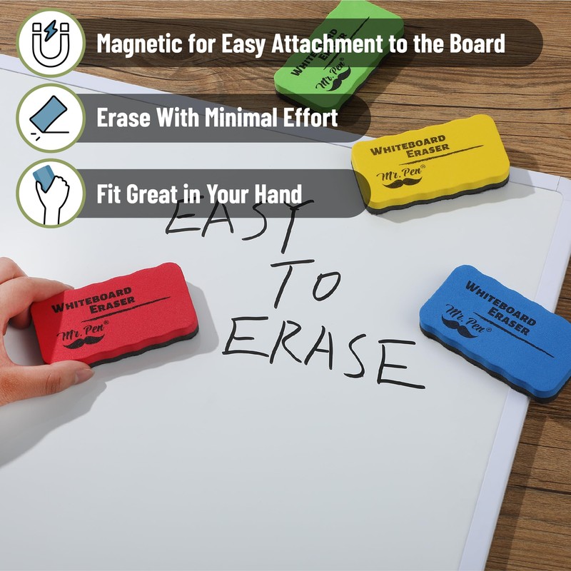 Mr. Pen- Magnetic Dry Erase Erasers, 4"x2.25", 8 Pack