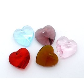 Mixed Crystal Glass Faceted Heart Drop Charm Beads, 10 x 10 mm, Pack of 50