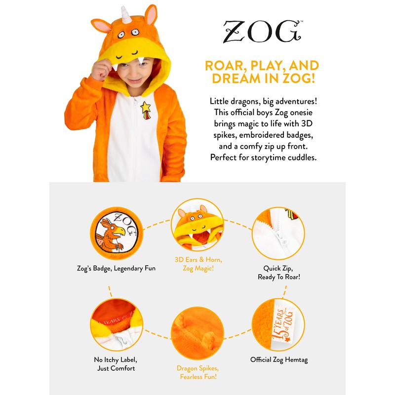 Zog Boys Onesie | Hooded Kids Onesie With 3D Ears