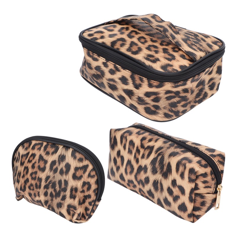 3pcs Makeup Cosmetic Storage Bag PU Leather Waterproof Zipper Closure
