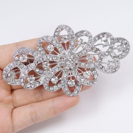 Ever Faith 4 Inch Bridal Flower Ribbon Brooch Clear Austrian Crystal Silver-Tone A11705-1