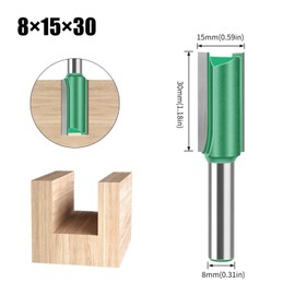 MACHSWON Straight Router Bit 8mm Shank,Double Flute Woodworking Milling Cutter Router Bits 15mm Cut Diameter 30mm Cut Length Cutting Trimming Cutter Routing Bits