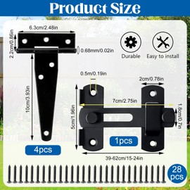 SoundZero Pack of 4 T-Hinges, T-Hinges, Galvanised, Black T Hinges, Iron T-Hinge, Iron Galvanised T-shaped Door Hinges with Screws, for Garden Gates, Barn Doors, Shed Gates
