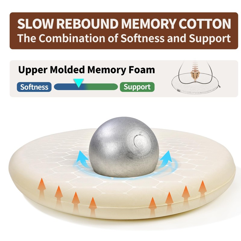 BUYUE Memory Foam Seat Cushion, Dia 13" Soft Velvet Round