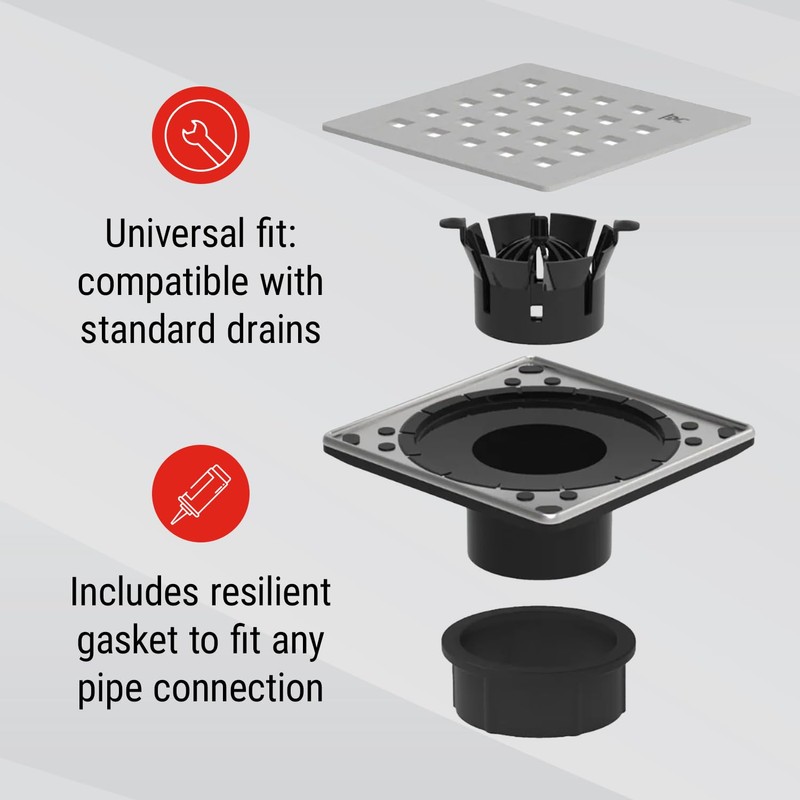 GURU USA Evo Lite Plus Square Stainless Steel Shower Drain