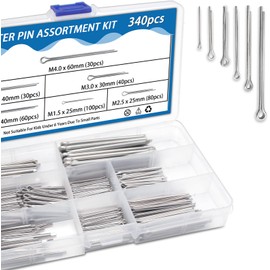 340Pcs 6 Size Cotter Pin Assortment Kit 304 Stainless Split Pin Fastner Clip for Automotive Mechanics Power Equipment Lawn Mowers Trucks Tractors Engine Repair