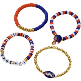 XAM Football Game Day Bracelets for Womens Mens Stackable Sports Football Charm Bracelet Heishi Clay Beaded Stretch Bracelets Game Day Football Accessories Jewelry Party Gifts