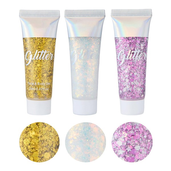 Body Glitter Gel, Pack of 3 Mermaid Chunky Body Lotion