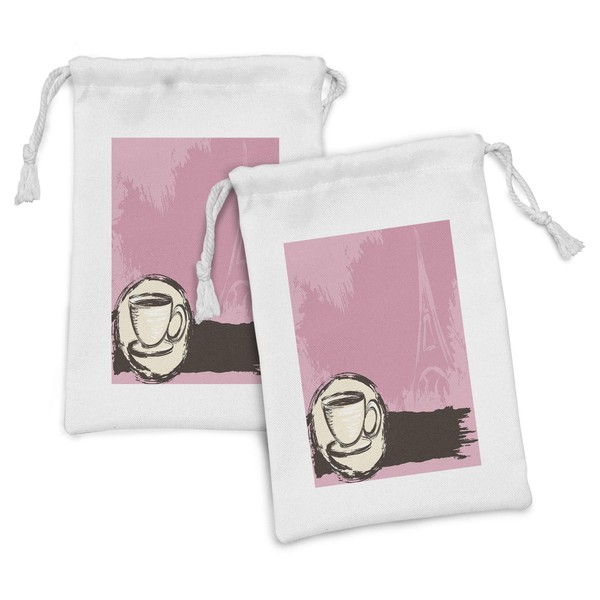 Ambesonne Eiffel Tower Fabric Pouch Set of 2, Grunge and