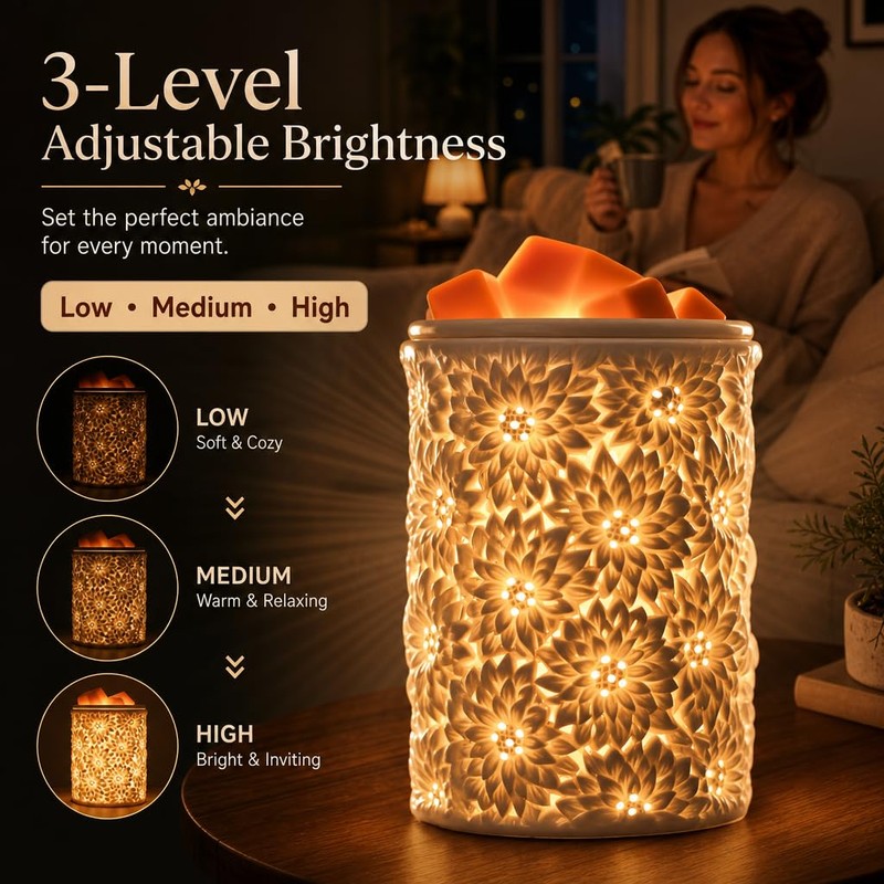 Wax Melt Warmer with Timer White Ceramic Electric Christmas Dimmable
